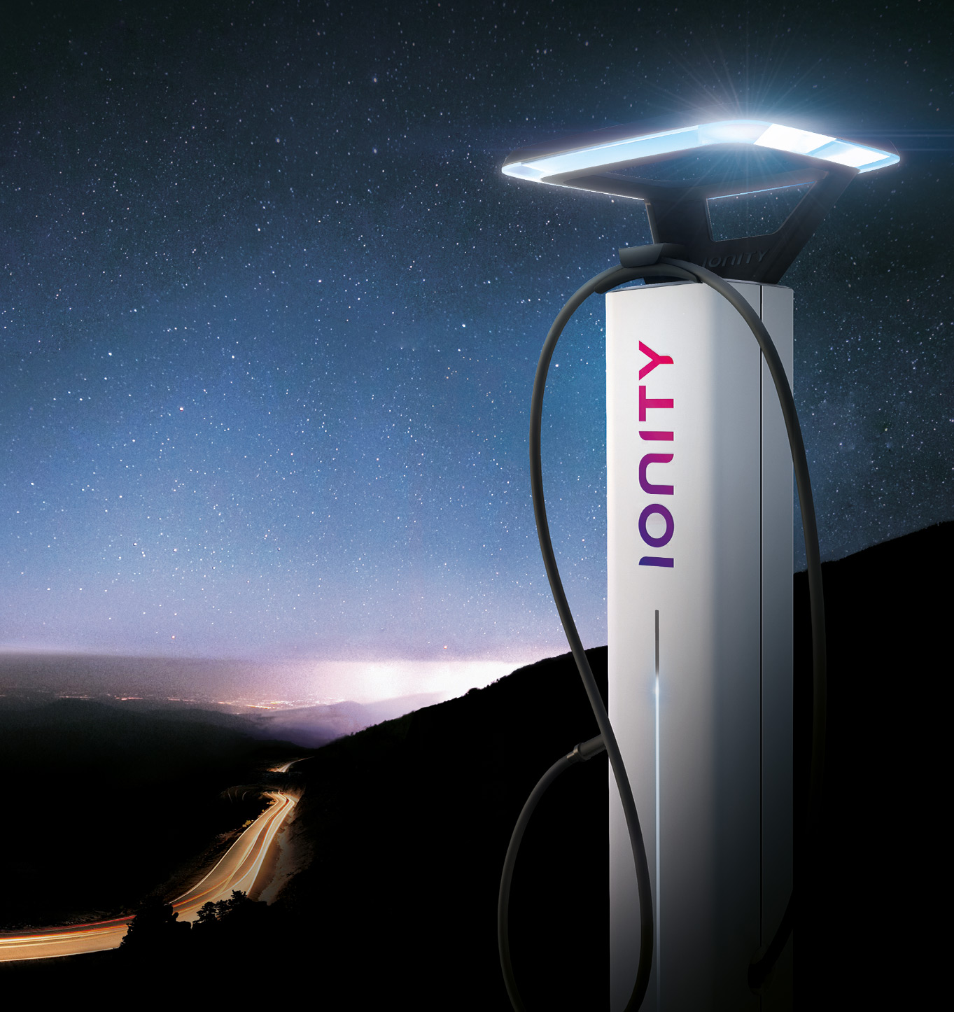 ionity electric vehicle charger by night