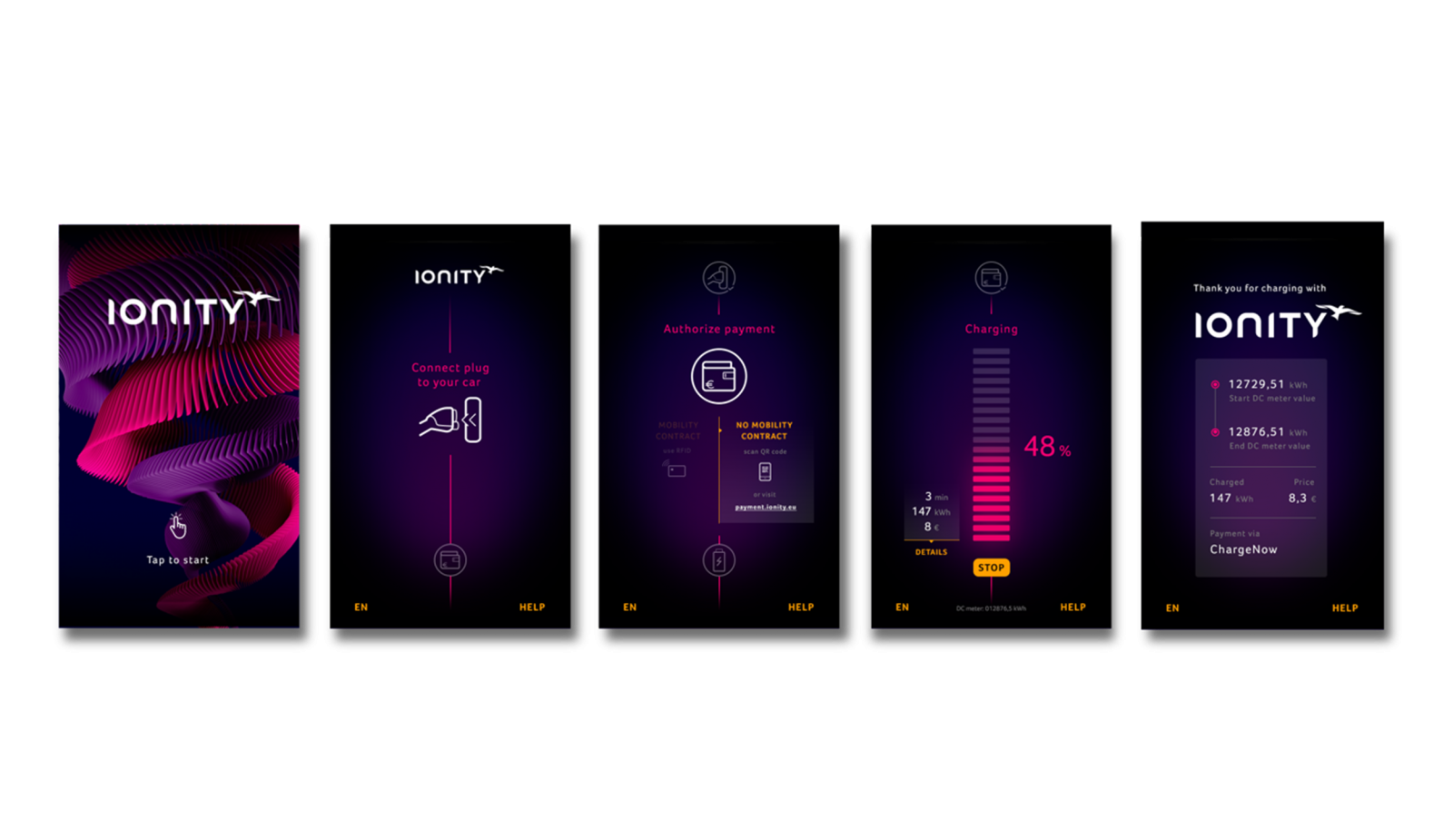 ionity charging station display screenshots